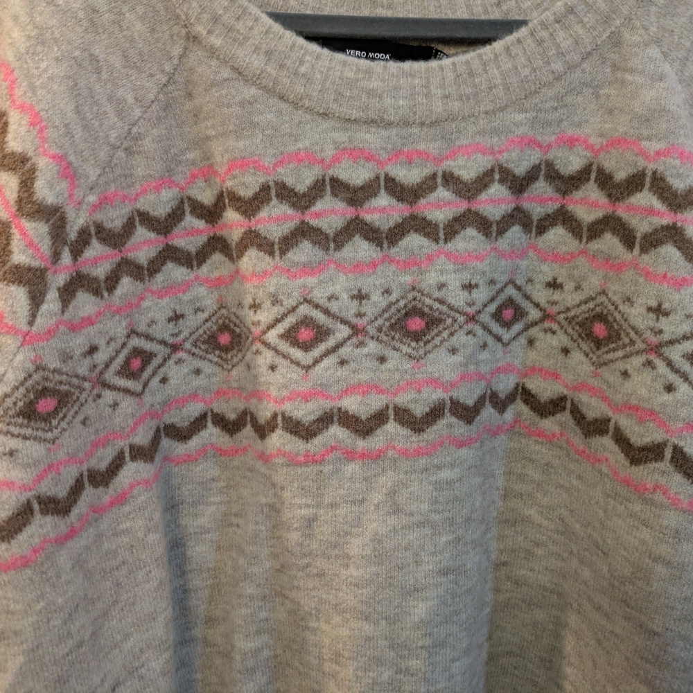 New with tags! Vero Moda Fair Isle Sweater - Bro6 and Pink - Picture 2 of 13